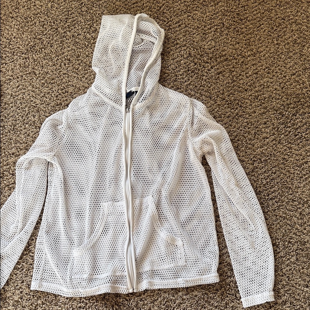 White Mesh Zip-Up Hoodie